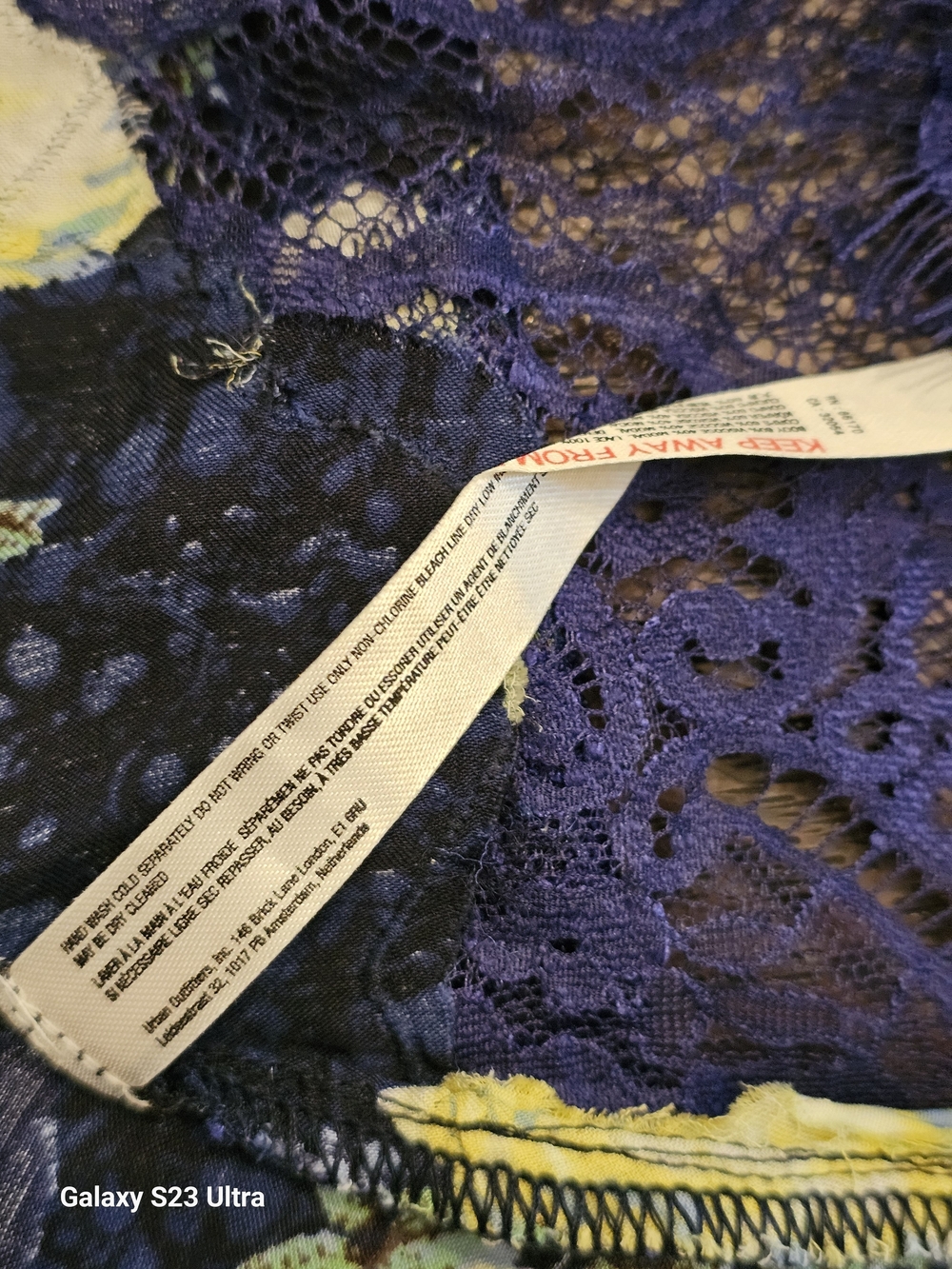 Free People Navy Lace Slip Dress with Yellow Floral Print - Picture 7 of 9
